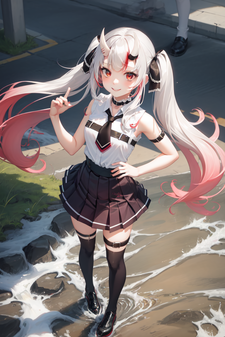 2489883-272252486-masterpiece, best quality, absurdres, perfect anatomy, 1girl, solo, Nakiri Ayame, long hair, twintails, AyameCasual, white shirt.png